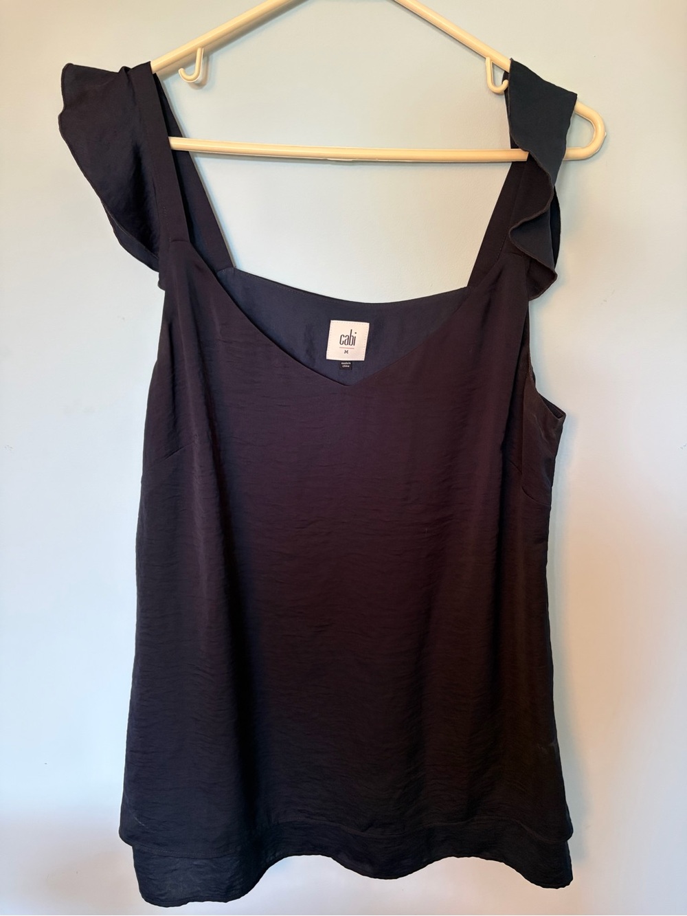 CAbi Black Ruffle Strap V-Neck Shell
